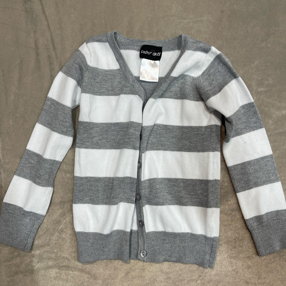 Paper Doll Gray and White Striped Cardigan